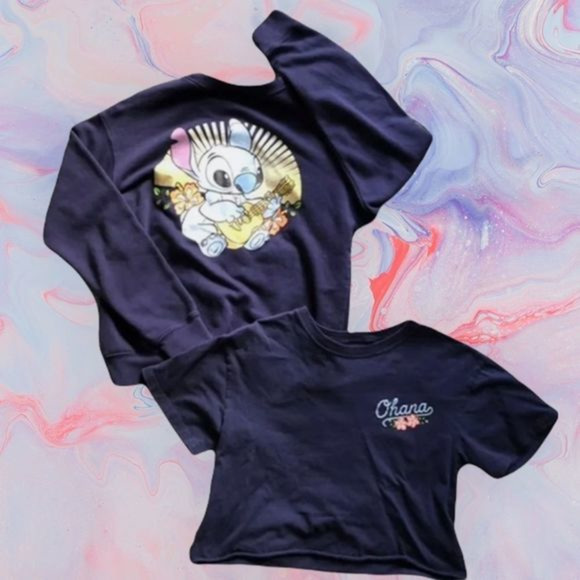 Disney Ohana 2 piece lot! Sweatshirt &‎ cropped T - Picture 1 of 10